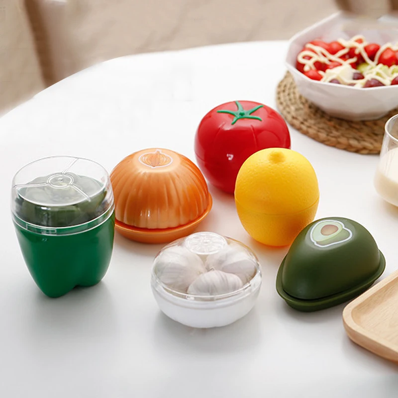 Кухня Творческий пищевой пластиковый контейнер Овощной лимон Форма Лук Чеснок