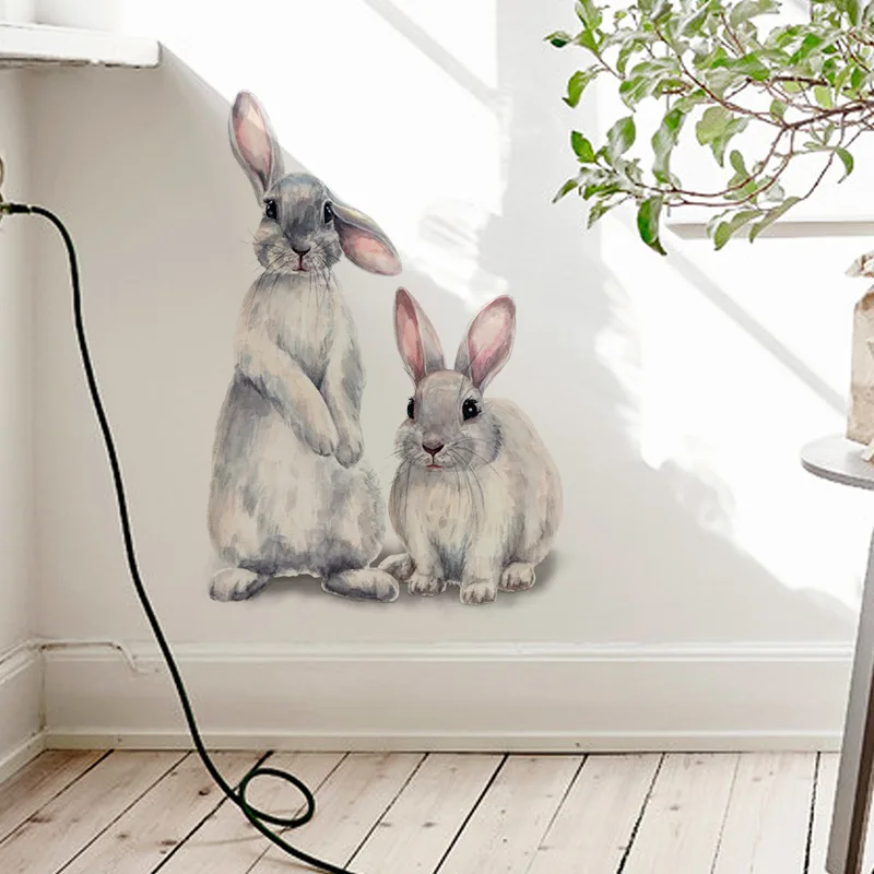 Милые наклейки на стену в виде серых кроликов для детской комнаты девочек