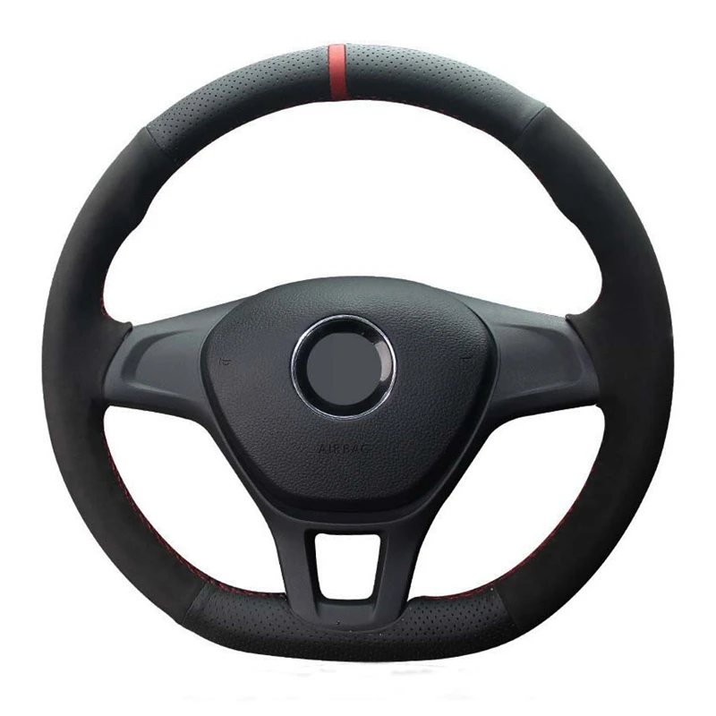 

Car Steering Wheel Cover Black Genuine Leather Suede For Volkswagen VW Golf 7 Mk7 New Polo Jetta Passat B8 Tiguan Accessories