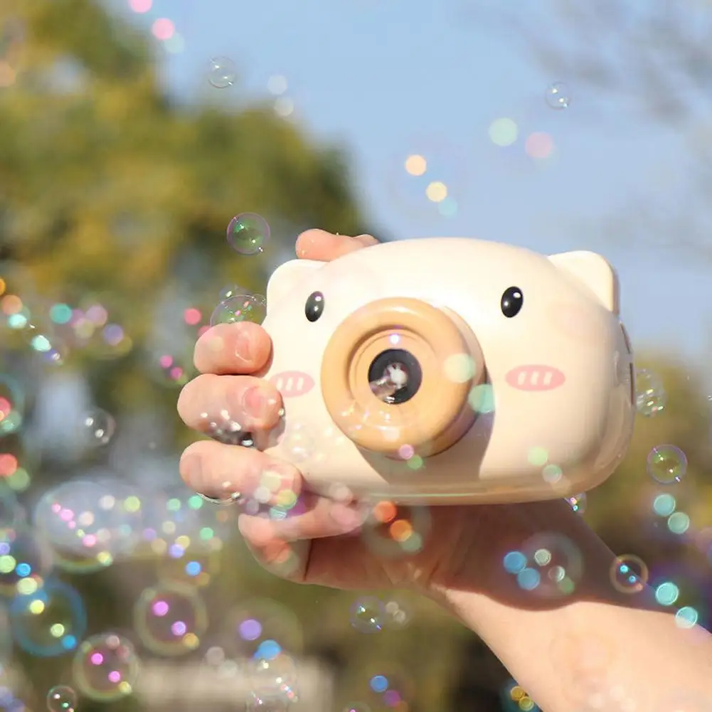 

Kids Cartoon Piggy Bear Camera Shaped Automatic Bubble Maker Blower Machine Toy Camera Shape Bubble Maker Machine with Solutions