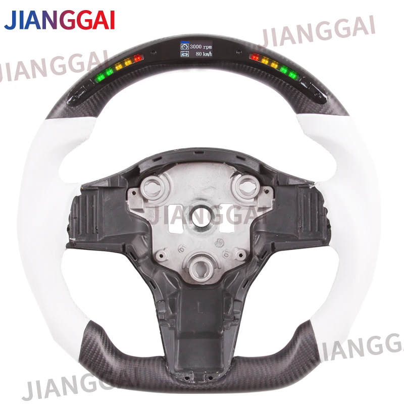 Подходит для рулевого колеса Tesla Model3 белый углеволоконный светодиодный гоночный