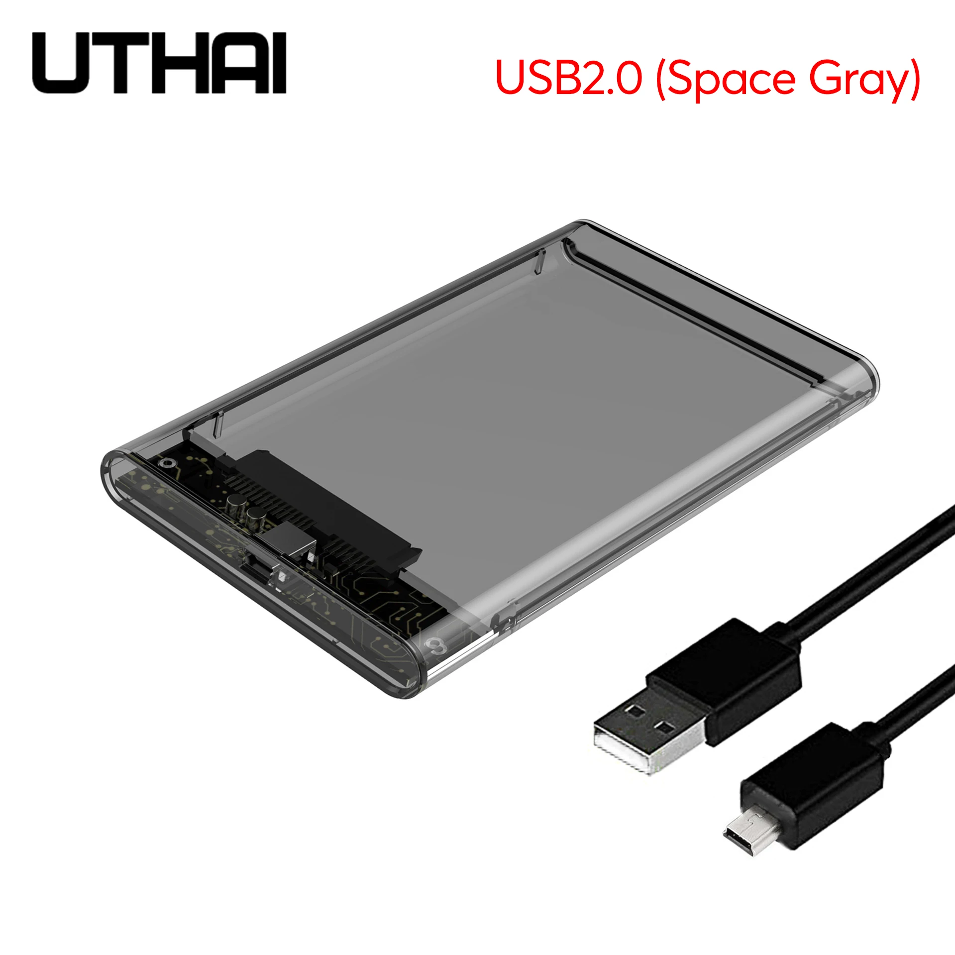 SpaceGray-USB2.0 UTHAI G06 USB3.0 HDD корпус 2,5 дюймов последовательный порт SATA SSD жесткий диск коробка Поддержка 6 ТБ Прозрачный Мобильный Внешний HDD Чехол - Цвет: SpaceGray-USB2.0