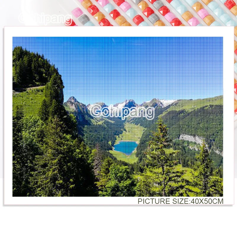 

Diamond Painting Natural Mountain and River Scenery Cross Stitch Rhinestones Square or Round Diamond Home Rooms Wall Decoration