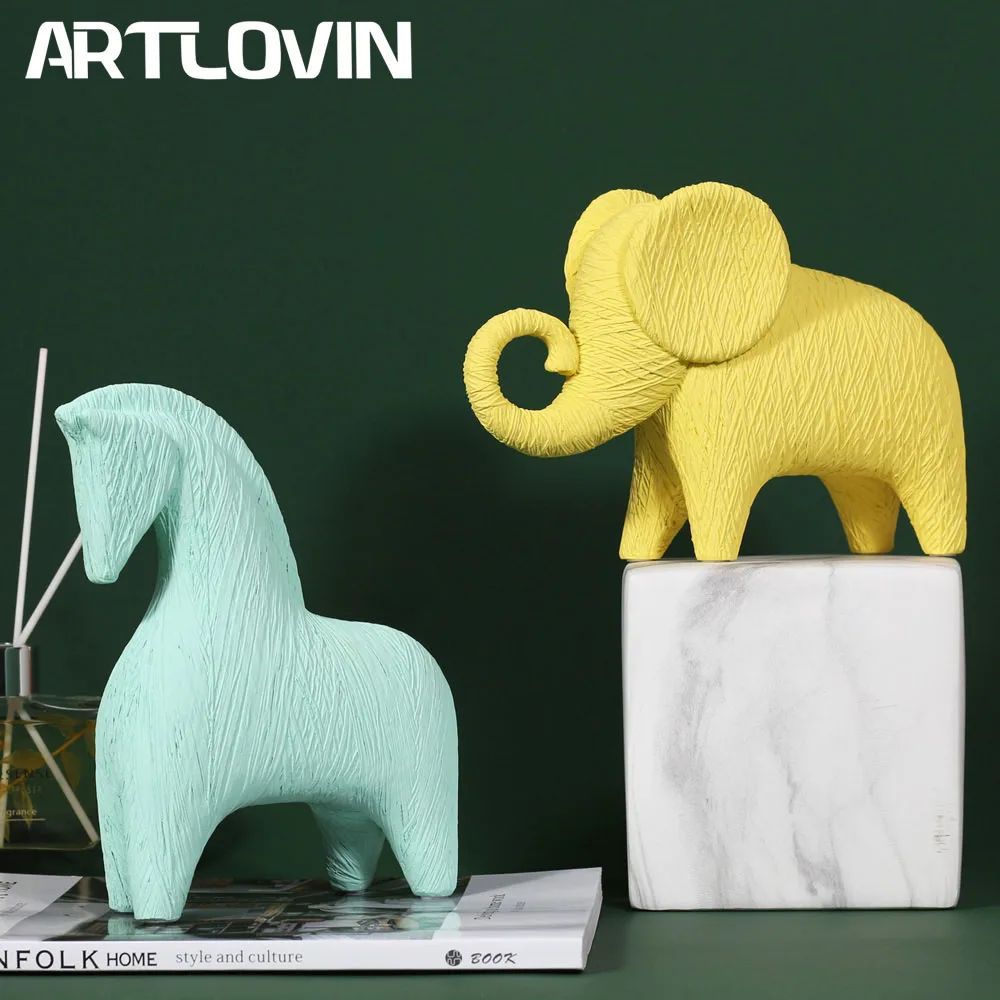 

ARTLOVIN Nordic Creative Elephant Figurines Horse Sculpture Pony Resin Doll Kids Bedroom Decor Modern Living Room Decoration