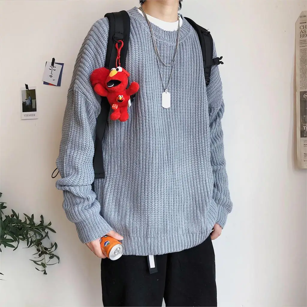 LightGray(AsianSize) Privathinker, осенне-зимний мужской свитер, пуловер, 9 цветов, повседневный мужской вязаный корейский однотонный топ, уличная одежда, мужской свитер - Цвет: LightGray(AsianSize)