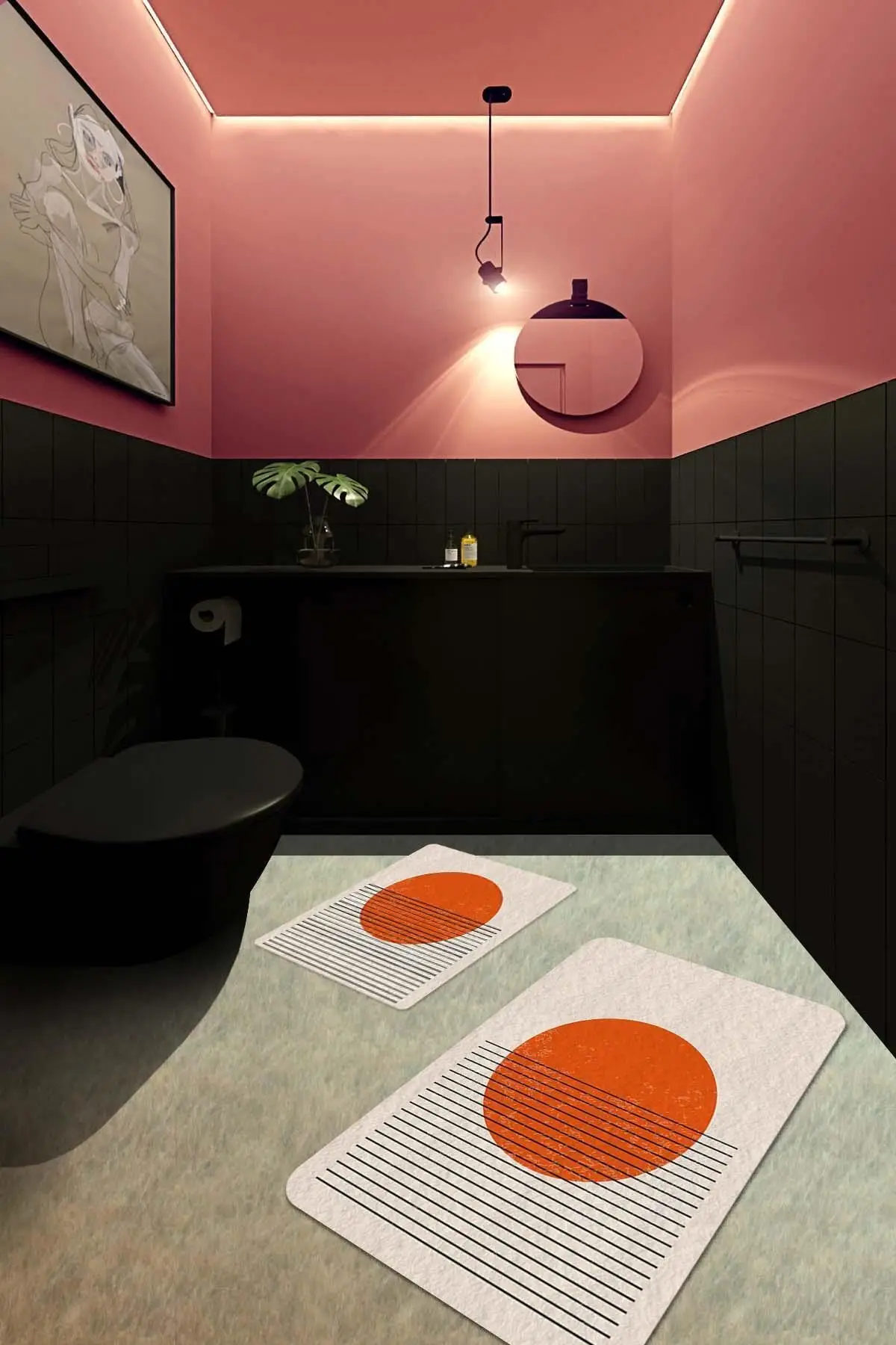 Оранжевый круглый коврик для ванной|Коврики ванной| |