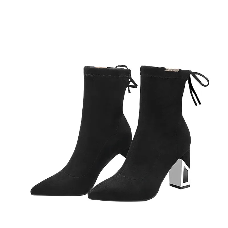 Новое поступление 2020 женские ботильоны MEMUNIA однотонные Осенние эластичные