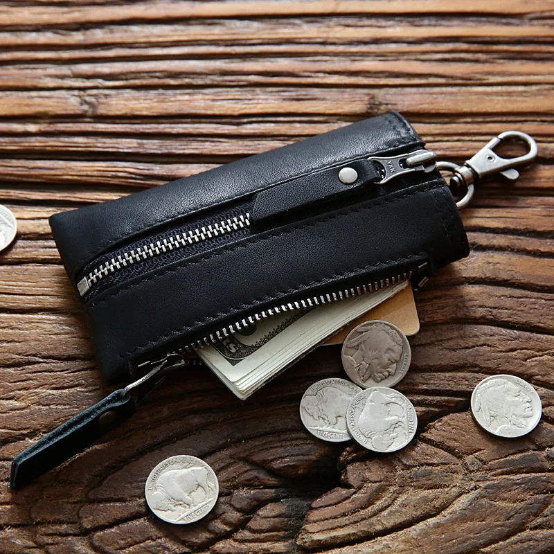 

Genuine Leather Key Wallet Men Male Vintage Multi Function Short Zipper Key Holder Case Housekeeper Organizer Coin Pocket Bag