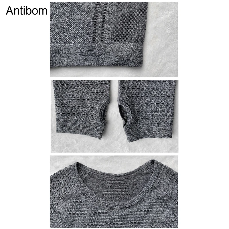 

Antibom Seamless Long Sleeve Sports T-Shirt Women Hollow Out Thumb Hole Design Crop Tops Clothes Fitness Gym Running Yoga Shirt