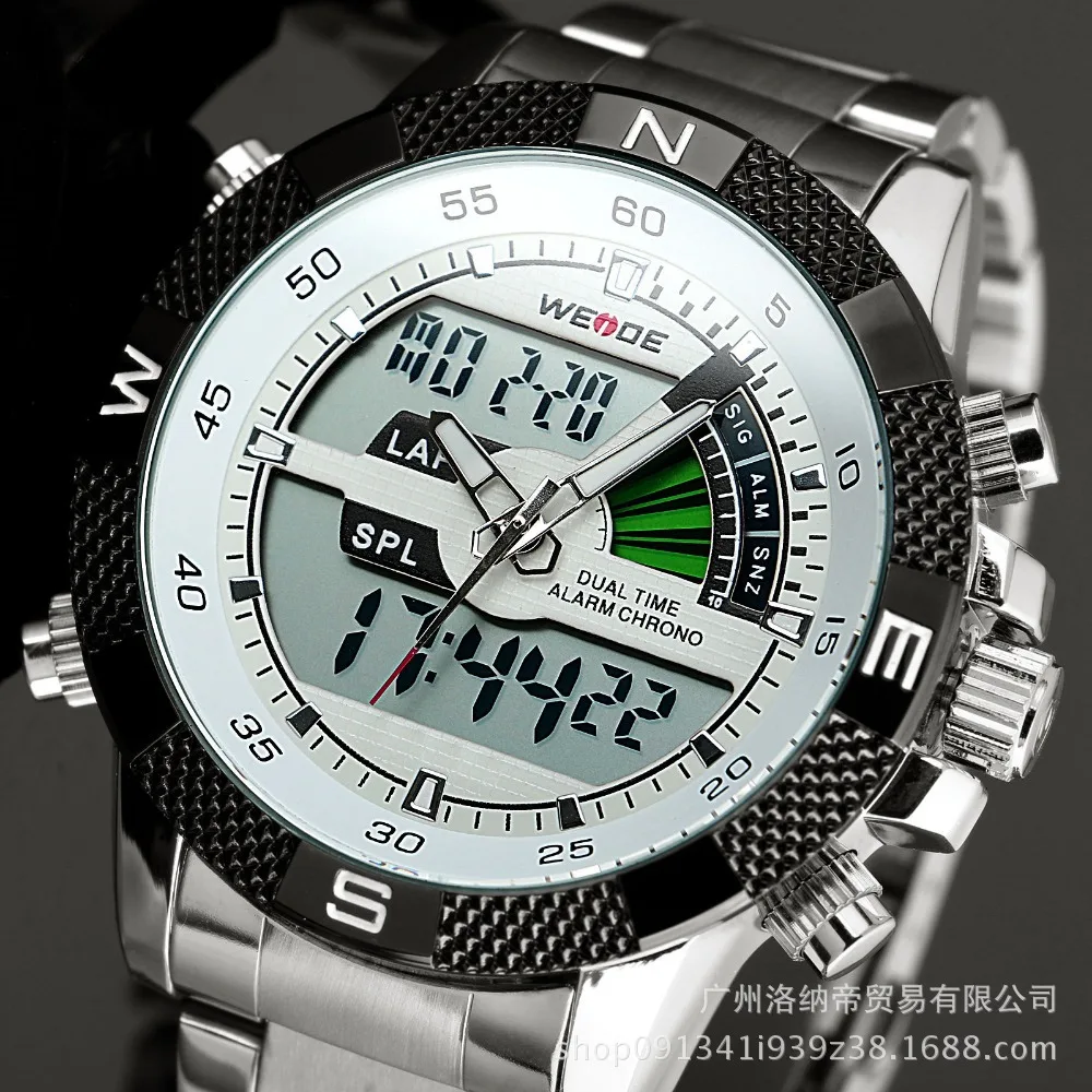 WEIDE lcd Цифровые многофункциональные кварцевые мужские часы модный стальной