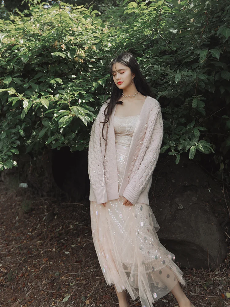 Женский короткий вязаный свитер Осенний Укороченный кардиган ручной работы с