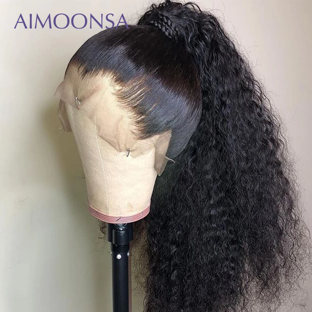 

360 Lace Frontal Wig Pre Plucked With Baby Hair Ponytail Human Hair 180 Density Mongolian Kinky Curly Hair Bleached Aimoonsa