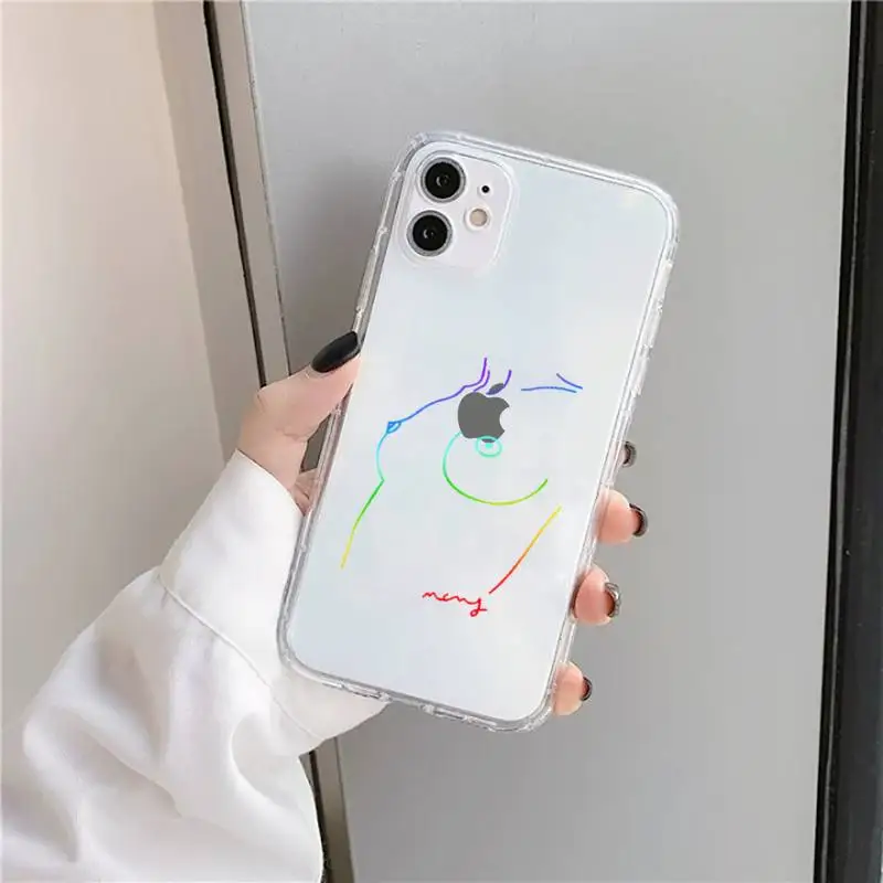

Color simple sexy character lines Phone Case Transparent for iPhone 11 12 mini pro XS MAX 8 7 6 6S Plus X 5S SE 2020 XR