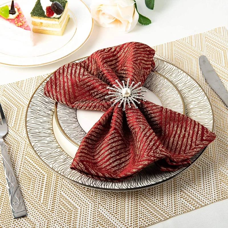 

6 Pcs Pearl Rhinestones Napkin Rings Buckles Set Handcrafts Alloy Serviette Buckle Holder for Christmas Thanksgiving W89B