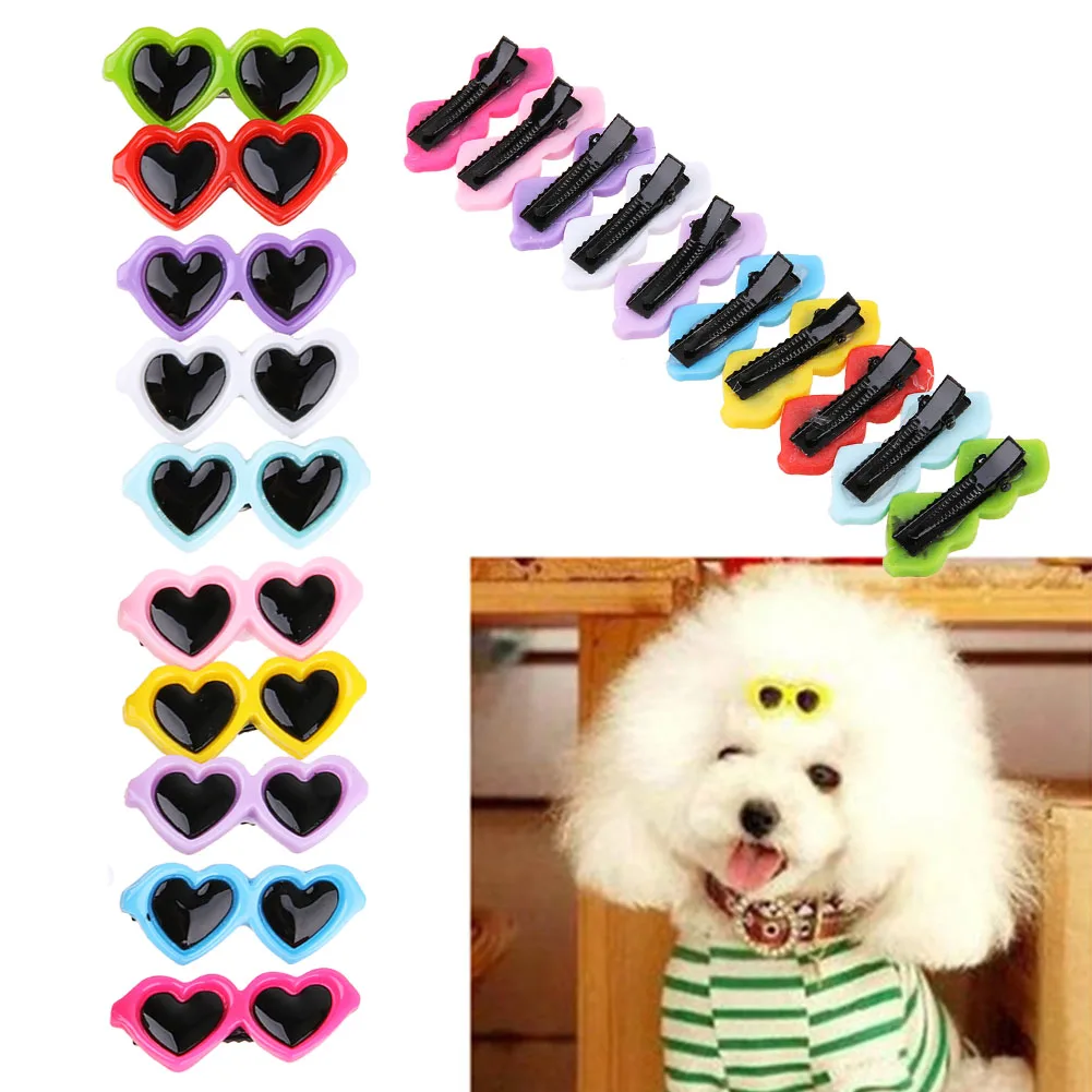

10pcs/Set Pet Lovely Heart Sunglasses Hairpins Pet Dog Bows Hair Clips for Small Puppy Dogs Cat Yorkie Teddy Pet Hair Decor