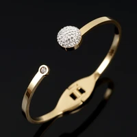 luxury stainless steel rhinestones bangles bracelets spring clasp bracelet for women men couple wedding jewelry gift