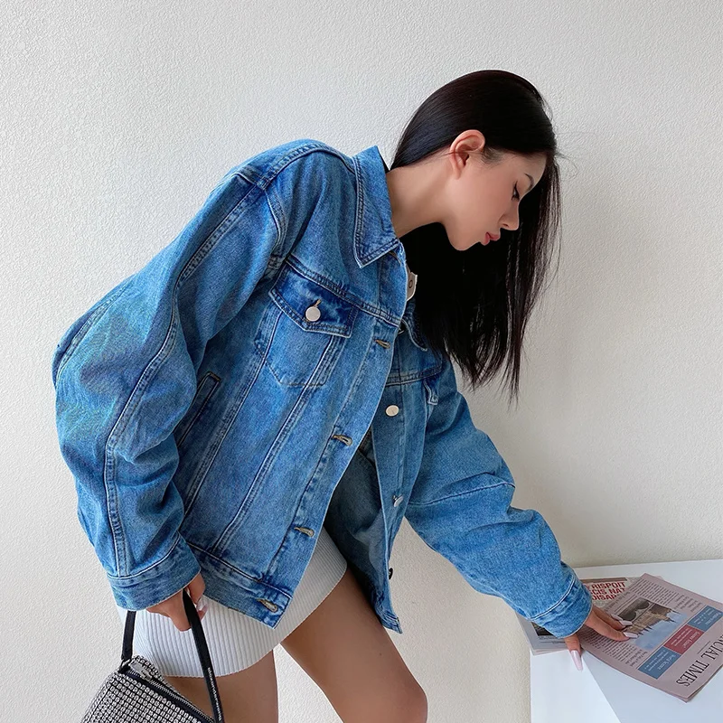 

TVVOVVIN Loose Casual Denim goth Jacket Women's Fashion Profile Autumn Winter Jacket Tops Coat korean clothing CT18