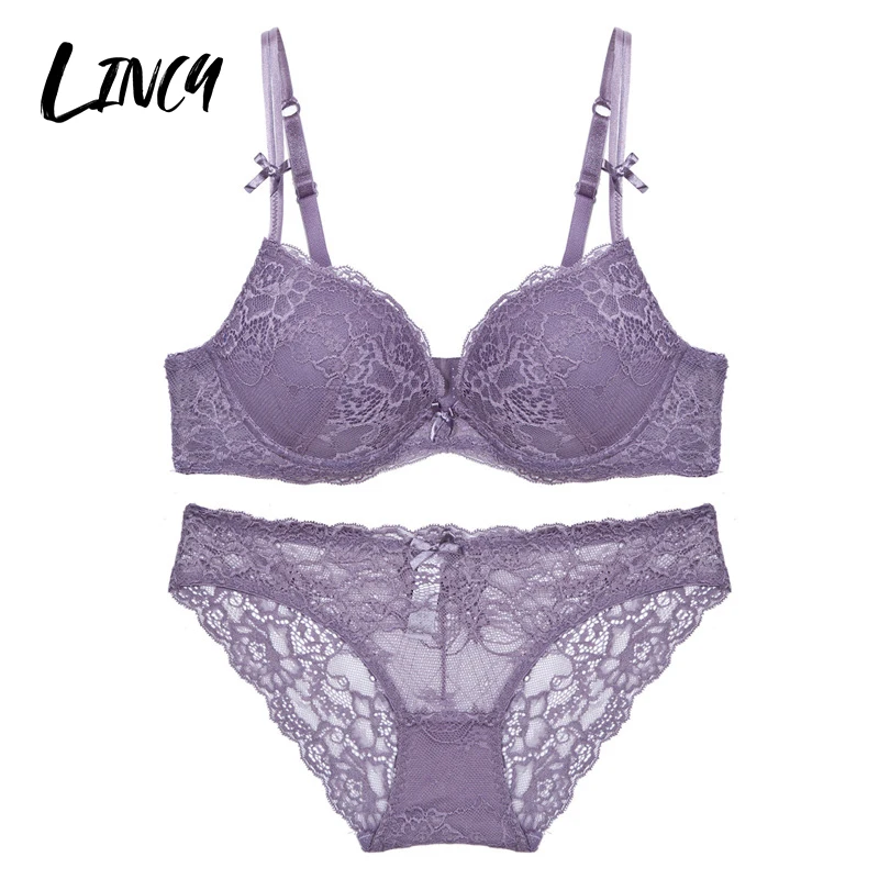 

Sexy Underwear Set Push-up Bra And Panty Sets Embroidery Lace Bras Underwear Women's Cotton Panties Comfortable Lingerie Set
