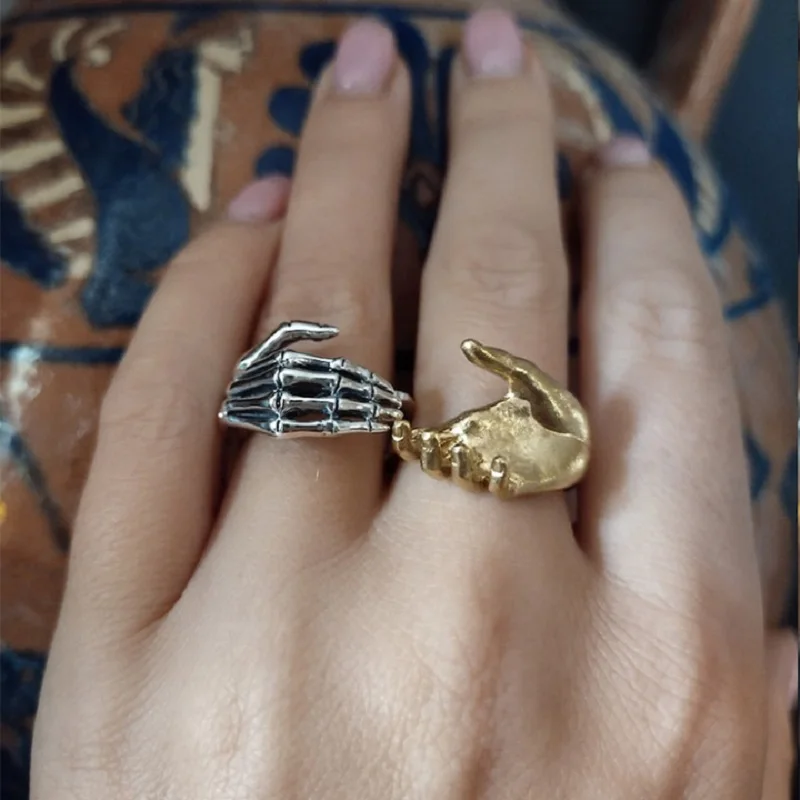 

Delicate Hand in Hand Rings For Women Men Vintage Hand Holding Ring Set Lover Couple Birthday Party Hip Hop Punk Jewelry Gifts