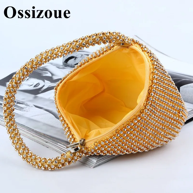 

Sparkling Gold Crystal Evening Purses Handbags Clutch Wristlets Bag Bridal Wedding Party Crystal Handbag and Purse YSAN538