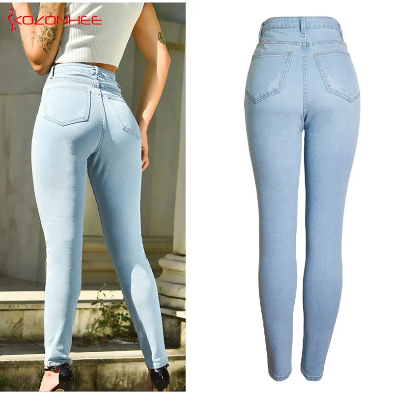 Модные Стрейчевые джинсы с высокой талией Эластичные Обтягивающие Женские
