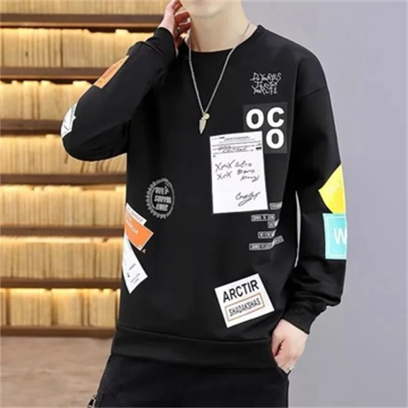 

LONG-SLEEVED T-SHIRT Spring and Autumn 2021 New Round-necked Sweater Men’s Clothes Loose Fashion Printed Undershirt