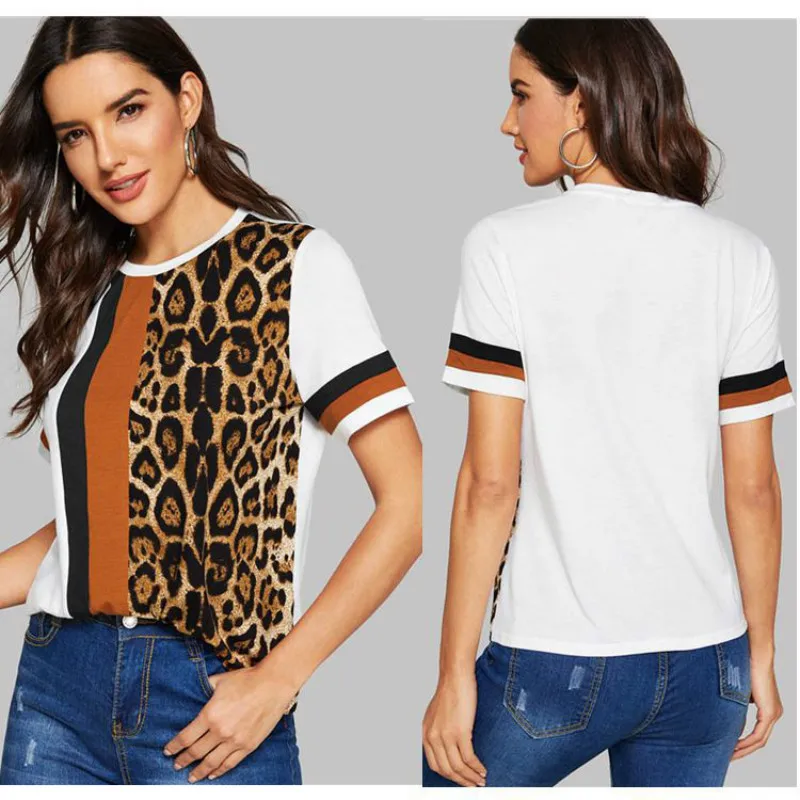 Белая повседневная женская футболка с коротким рукавом и круглым вырезом