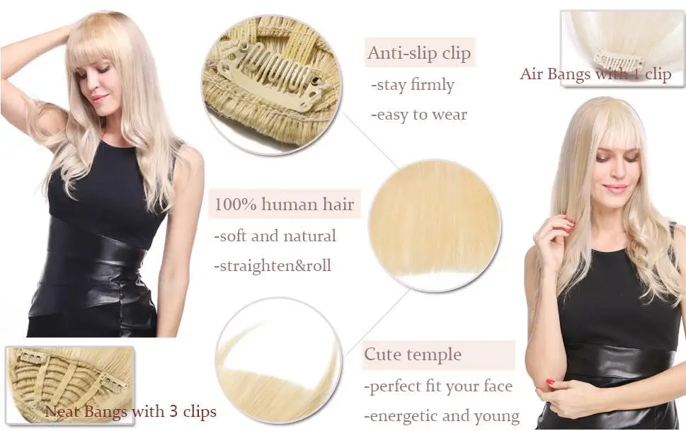 Halo Lady beauty, блонд, человеческие волосы, челка, на заколках, для наращивания, не Реми, на заколках, бахрома, волосы, тупой срез, челка, 613 блонд, аккуратный взрыв