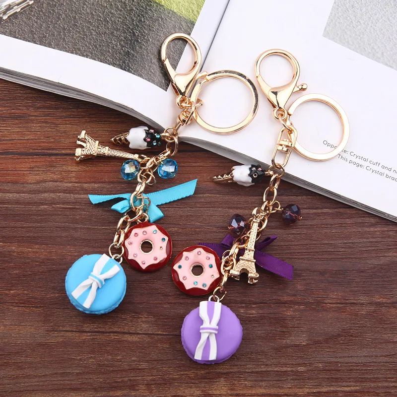 Брелок для ключей модная подвеска в виде десерта с изображением макарона и башни