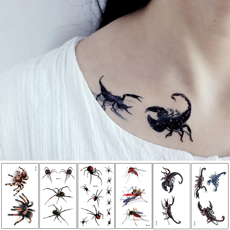 1/5pcs 3D Spider Halloween Tattoo Water Transfer Flash Tatoo Fake Tattoo Waterproof Temporary Tattoo Sticker For Men Women