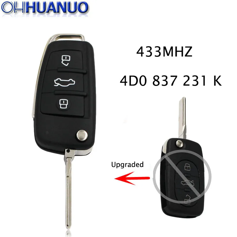 Обновлен флип дистанционный ключ брелок от машины 3 кнопки 433 МГц ID48 чип для AUDI