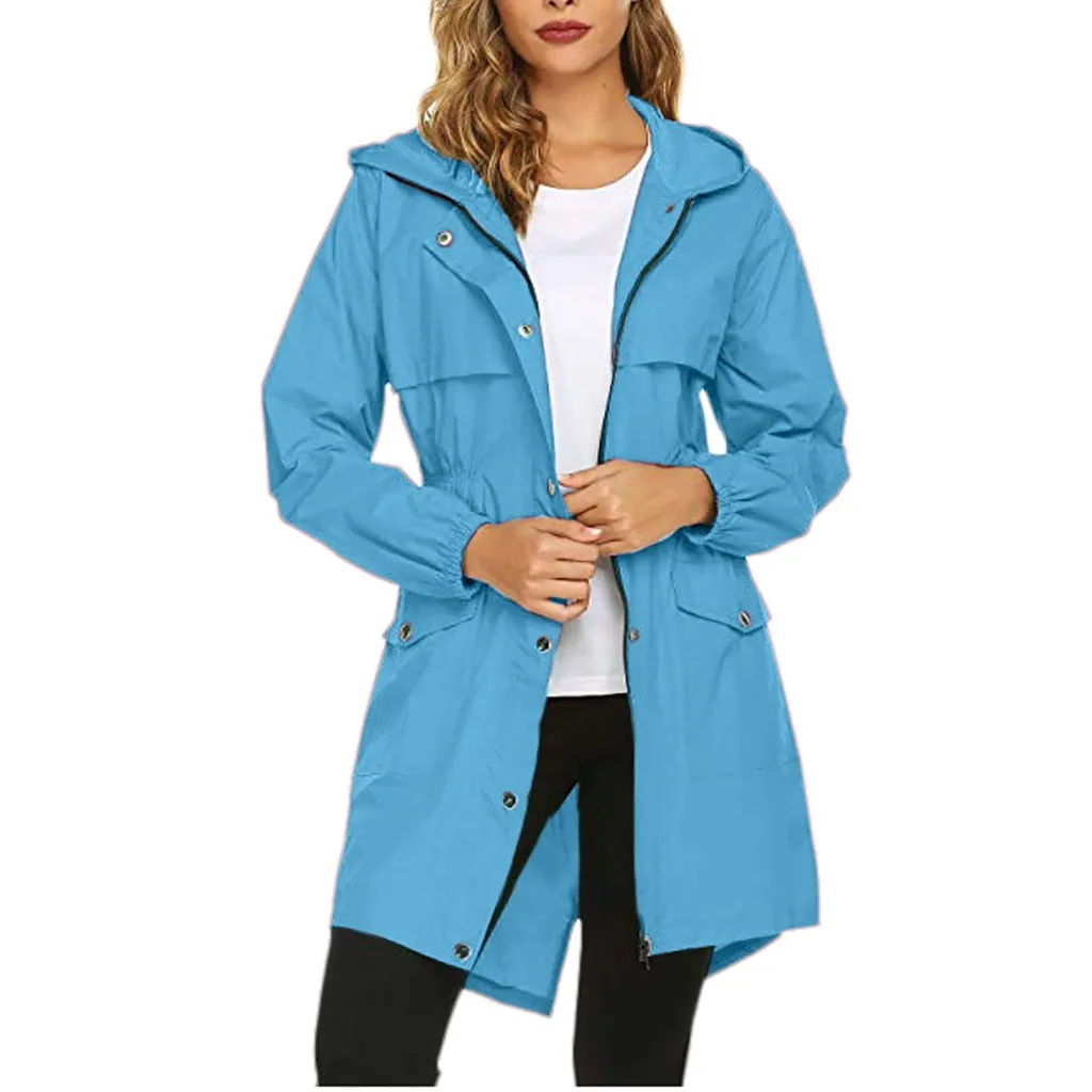Женское водонепроницаемое пальто SAGACE однотонная Длинная ветровка с капюшоном на