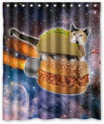 

Waterproof Bathroom Space Cat Shower Curtain