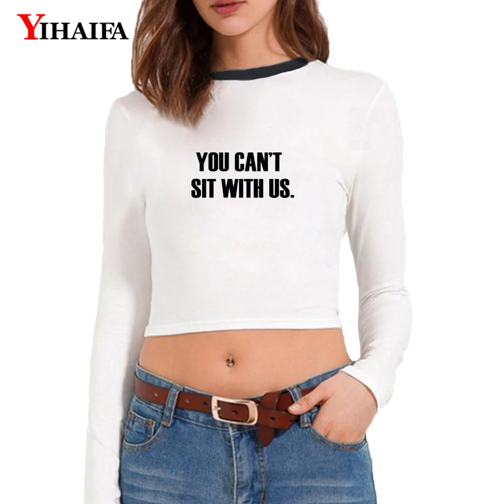YIHAIFA женские футболки короткий топ с длинным рукавом забавные печатные буквы
