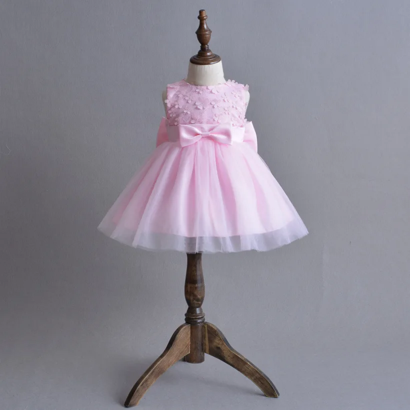 Платье для маленьких девочек Розовая кружевная одежда с цветочным узором платье