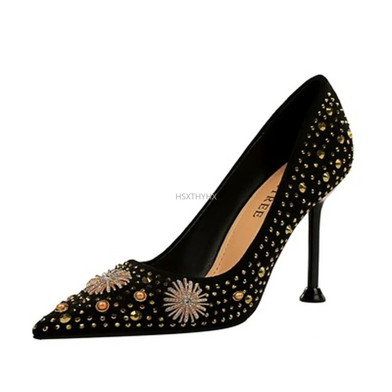 

BIGTREE Shoes Rhinestone Women Pumps Sexy Party Shoes High Heels Wedding Shoes Plus Size 43 Female Stiletto Suede Women Shoes