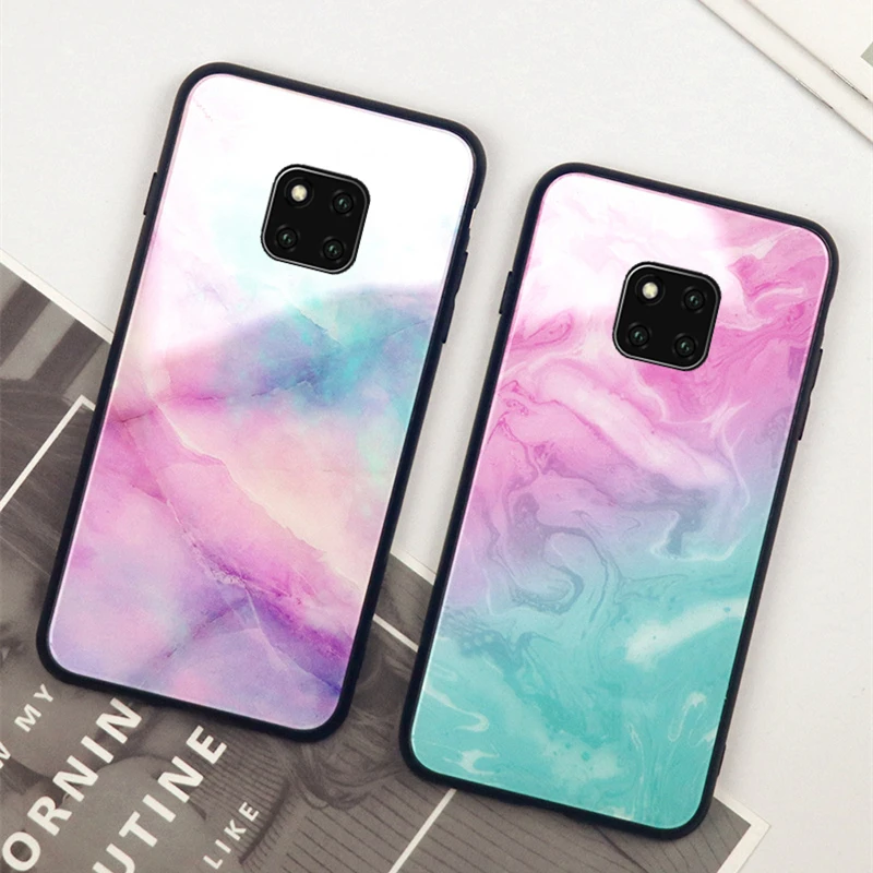 Чехол для Huawei Mate 20 Pro Роскошный Жесткий чехол из закаленного стекла с мрамором Lite