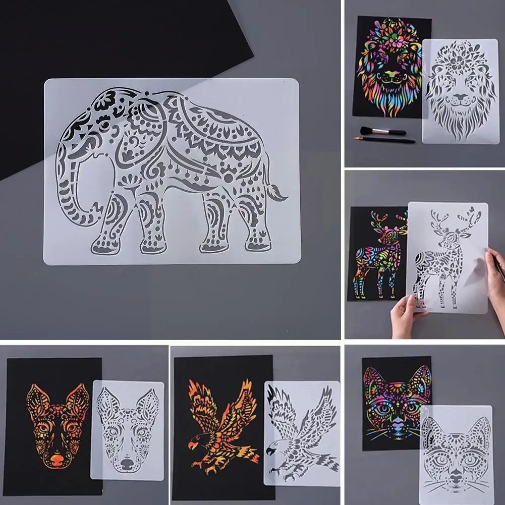 

1pc Painting Kids Toys Stenciled Template Diy Scrapbooking Tiger Coloring Supplies Educational Elephat Ruler Lion Child Z0l8