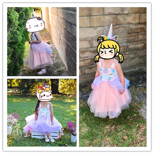 Детское платье для свадебной вечеринки с цветами и единорогом девочек Платье дня