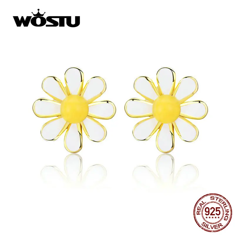 Женские серьги-гвоздики в виде маргариток из серебра 925 пробы | Украшения и