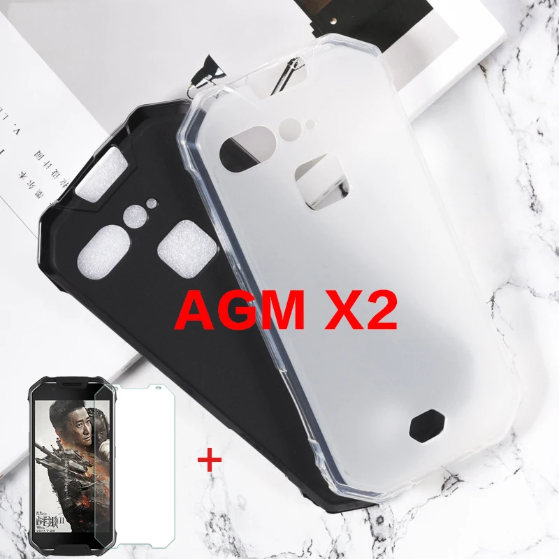 Силиконовый чехол для AGM X2 ТПУ задняя крышка и закаленное стекло Защита экрана SE