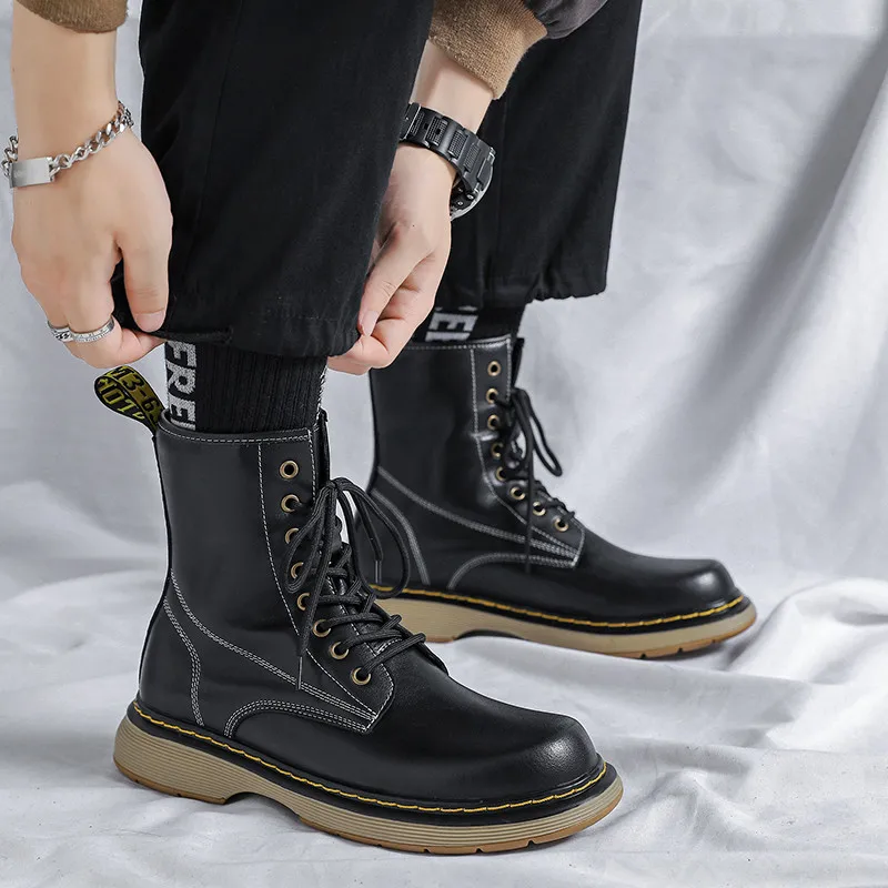 

Ботинки мужские на плоской подошве, из ковбойской кожи, Нескользящие