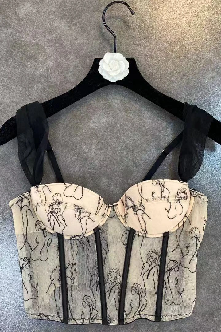 

DEAT 2021 Spring New Arrivals Sleeveless Mesh Strap Embroidery Tank Tops Women Camisole ML507