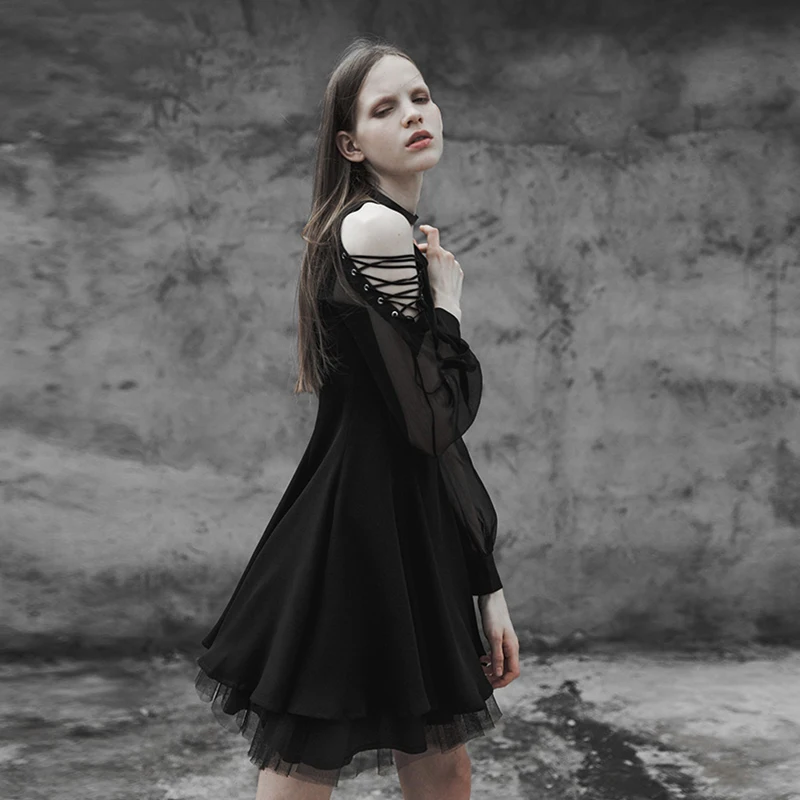 Женское платье в стиле Панк RAVE Dark модное без бретелек с бандажным рукавом и