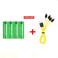 4pcs new 1 5v 3400mwh aa rechargeable battery usb aa rechargeable lithium battery with micro usb cable for fast charging
