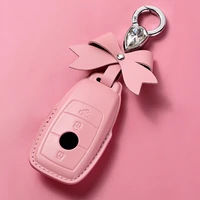 luxury design key case suitable for mercedes benz e class female product bowknot metal key ring with car leather key cover pink