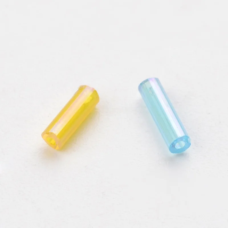 

1 Pound Transparent Rainbow Glass Bugle Beads AB Color Beads For DIY Jewelry Making, 6x1.8mm, Hole: 0.6mm,About 10000 pcs