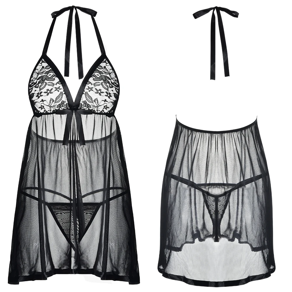 Плюс размер женский сексуальный комплект кружевного нижнего белья Babydoll Chemise