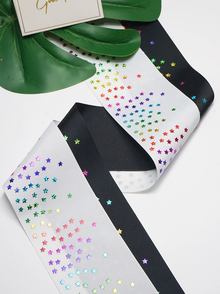 Бесплатная доставка 50 ярдов 3-дюймовая Радужная цветная звезда голограмма лента