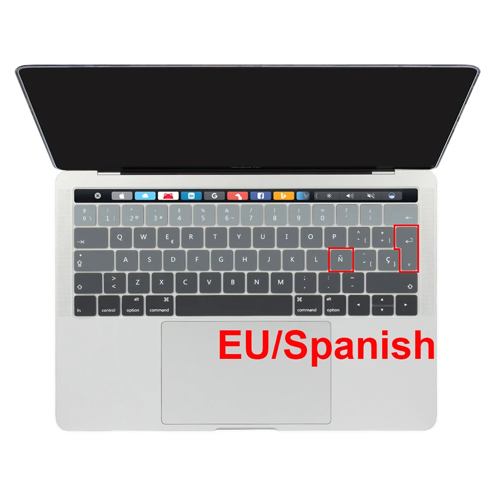 Для Macbook Pro 13 15 клавиатура с сенсорной панелью, наклейка, Европейский русский, испанский, французский, английский, градиентный цвет - Цвет: EU Spanish Gray